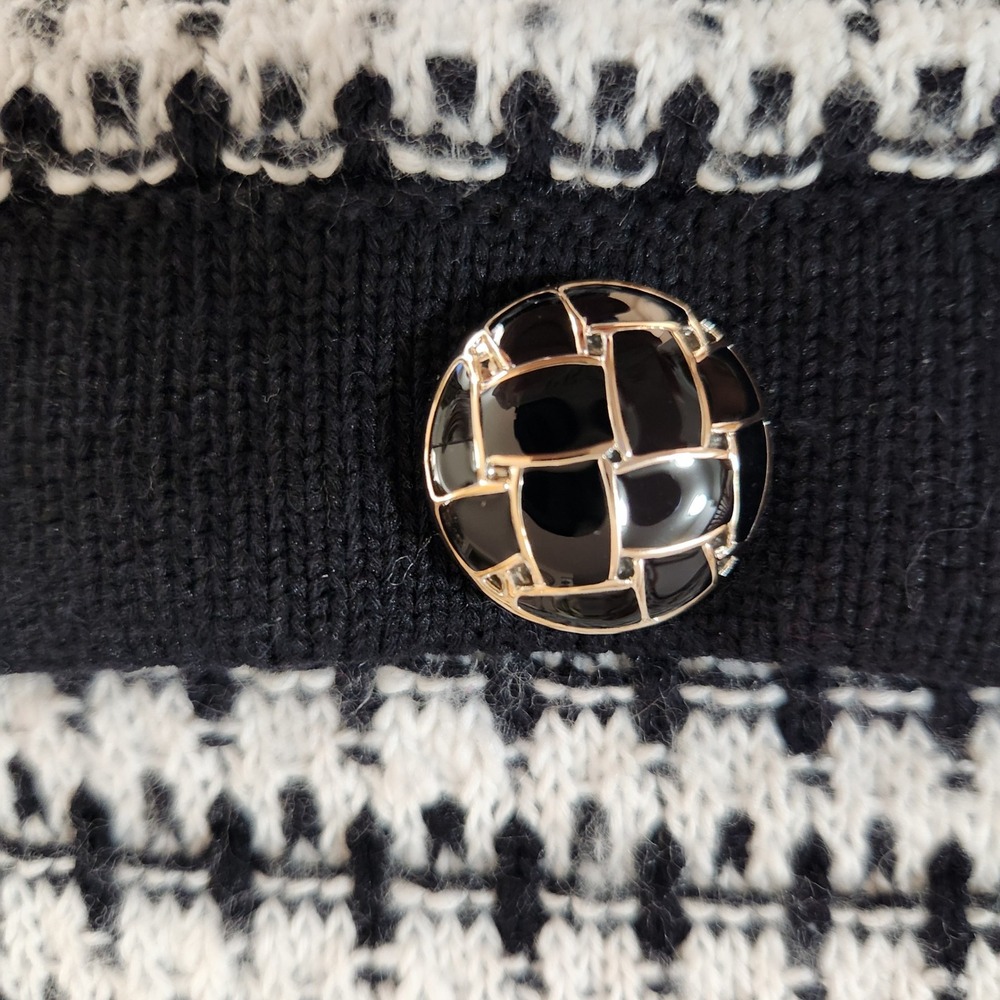 London Kaye Black White‎ Women's Cropped V-Neck Cardigan Buttons Large Office - Picture 8 of 15
